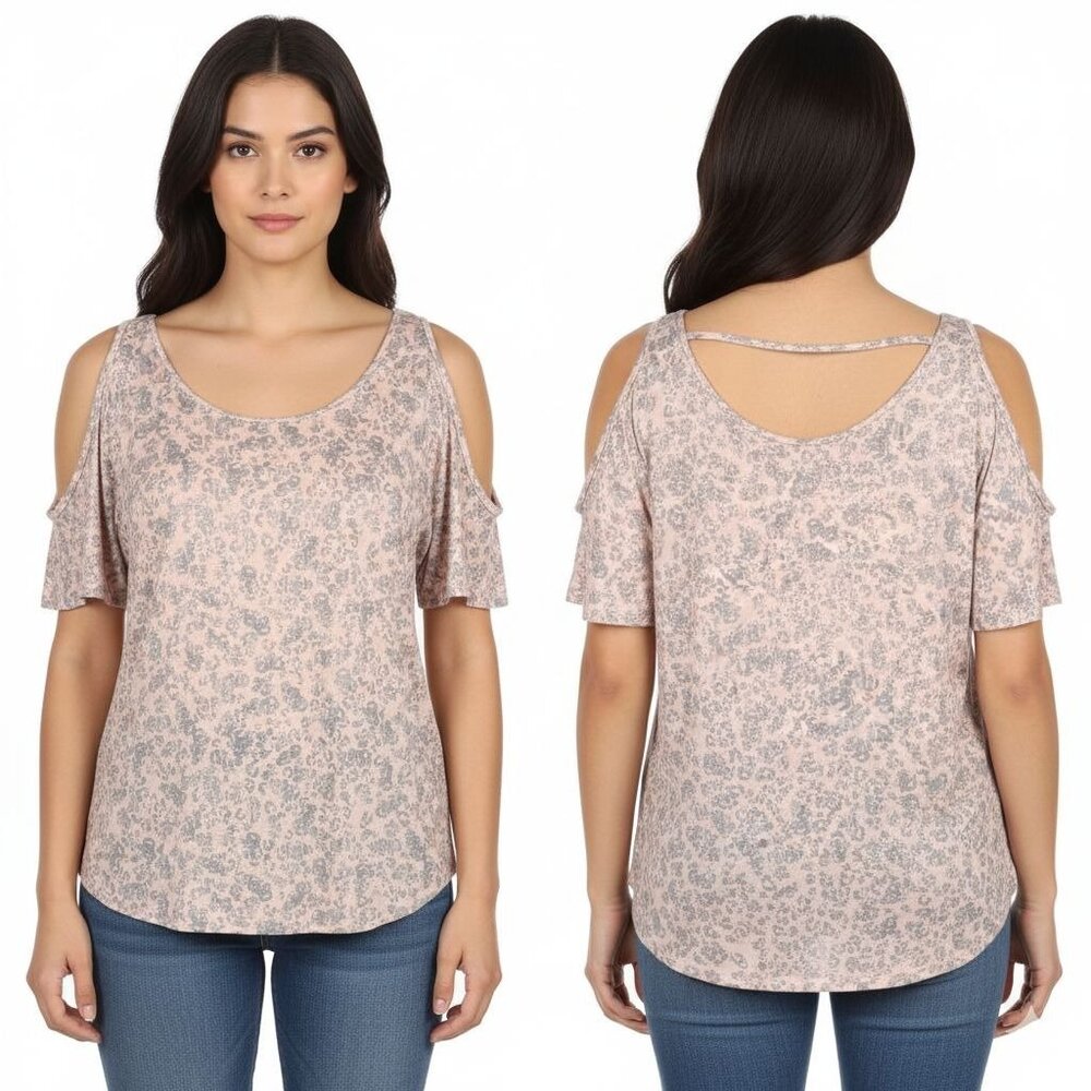 Juicy Couture Short Sleeve Top Size XL Scoop neckline Cold Shoulder Floral Print